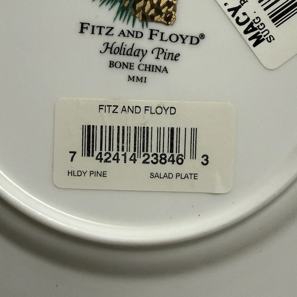 NEW Fitz & Floyd Holiday Pine Fine Bone China Christmas Salad Dessert 8.5